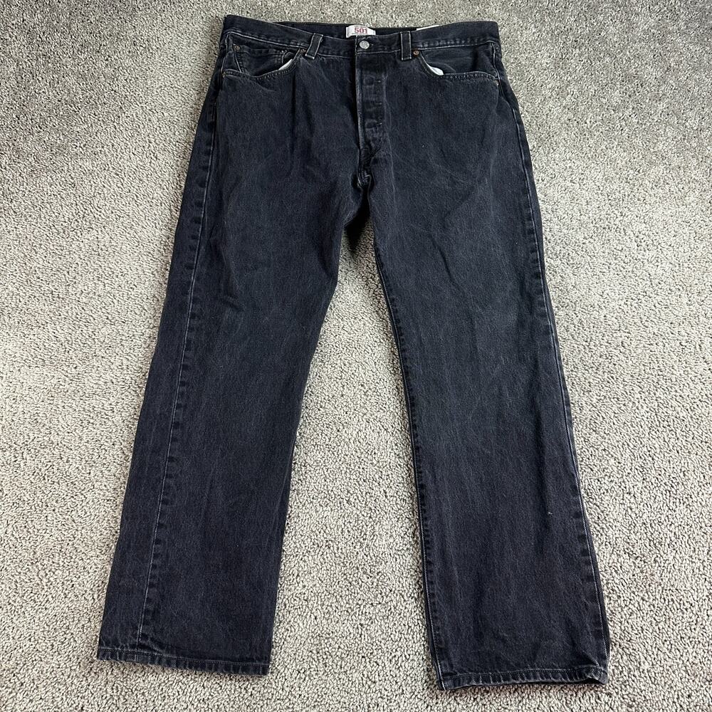 Levis 501 Jeans Mens 38 Black Denim Straight Button Fly Red Tab Pockets 38x30